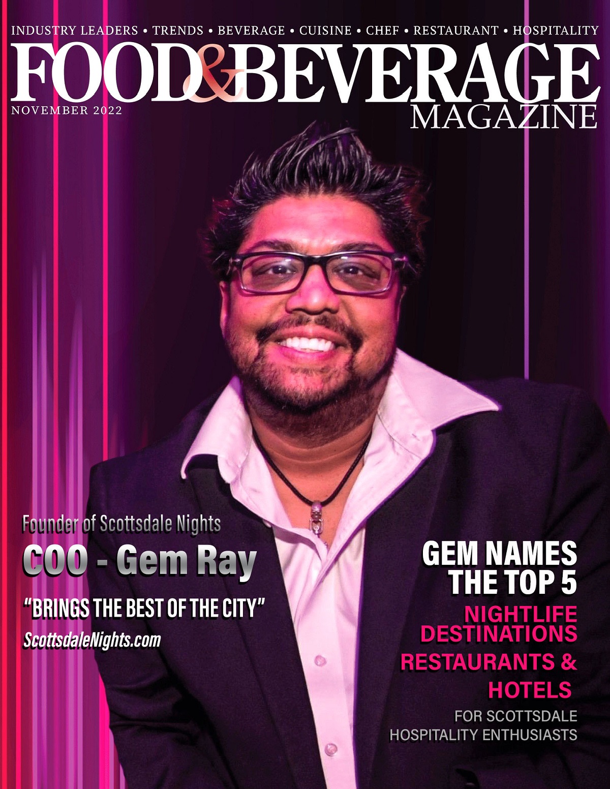 Photo of Gem Ray appearing in Food & Beverage Magazine.