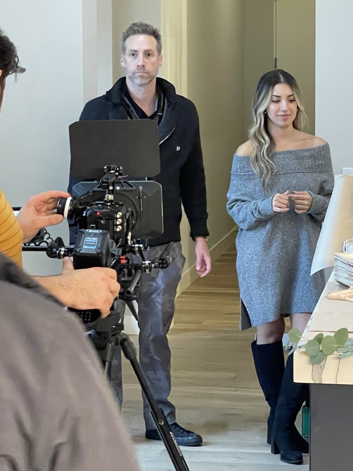 Photo of Aaron Auxier & Kyara Eyre filming a scene for their new show.