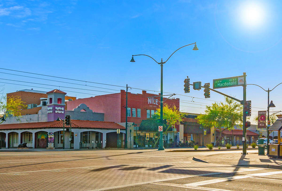 Photo of a sunny day in Downtown Mesa, AZ.