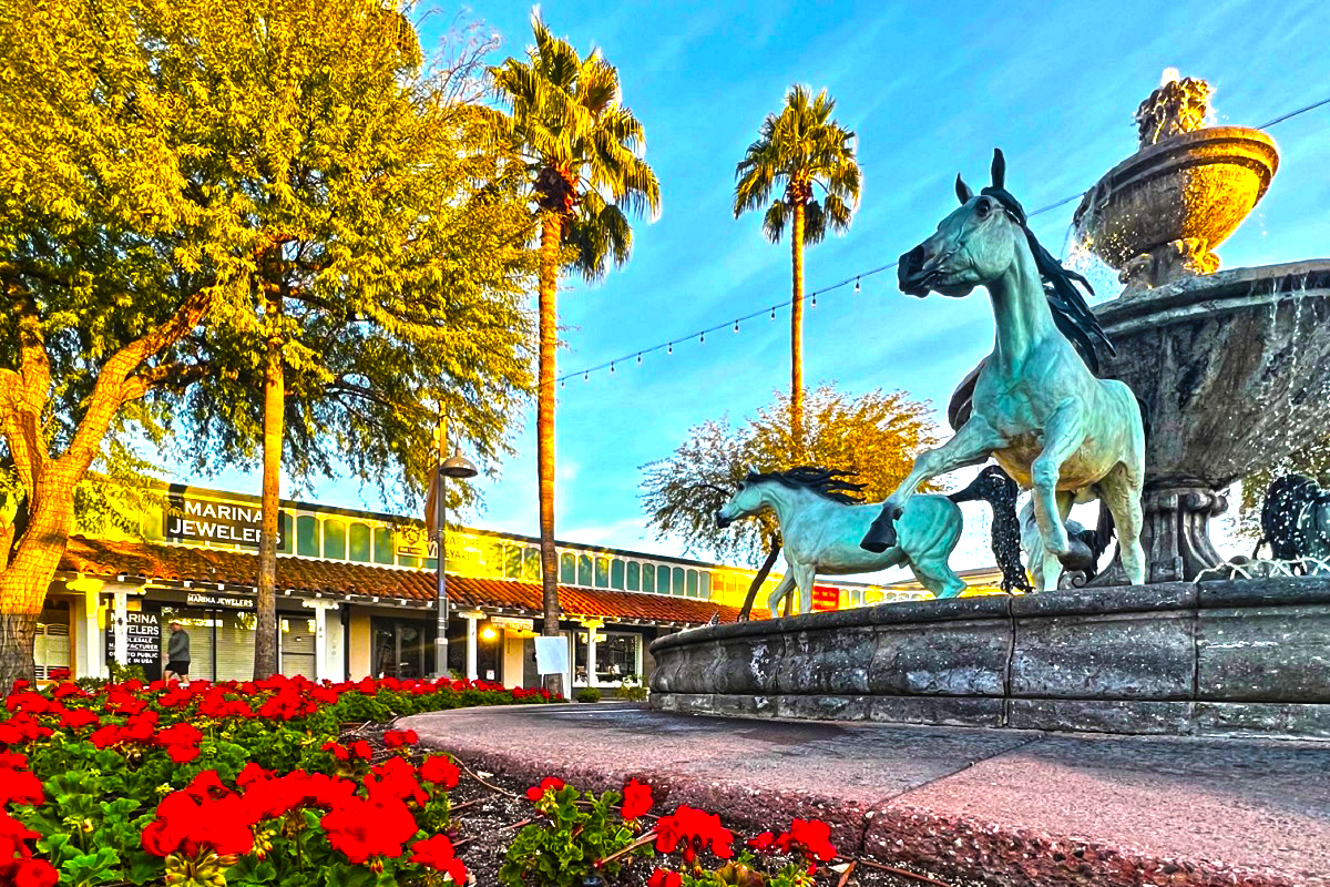 Colorful photo of Old Town Scottsdale on a sunny day.
