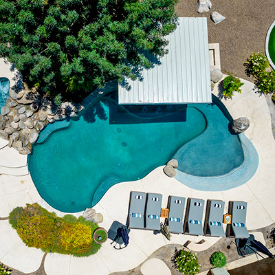 Ariel view of a house's pool in Scottsdale, Arizona.