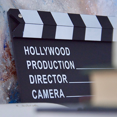 A clapper board for film production.
