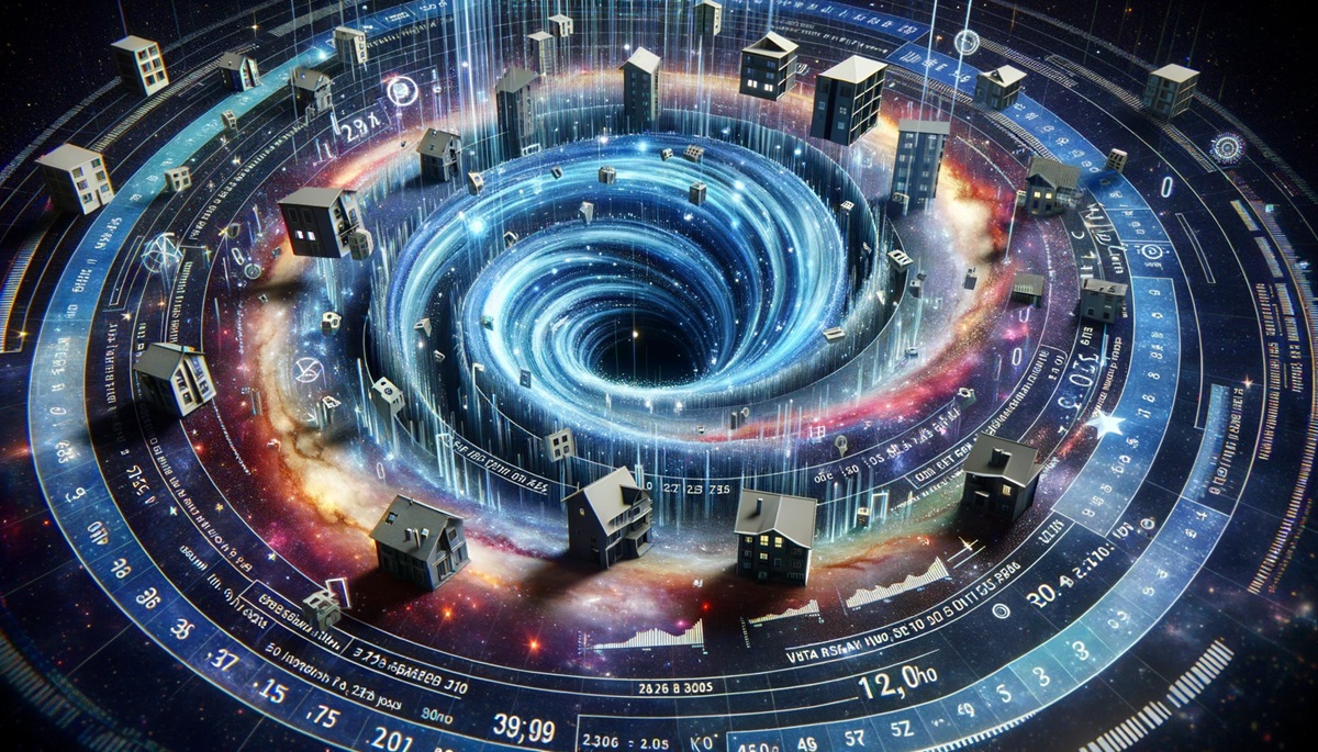 A bunch of houses in a cosmic vortex.