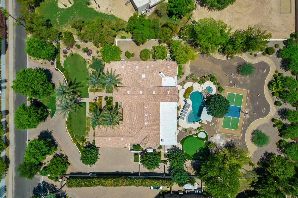 Ariel photo looking down on a piece of real estate.