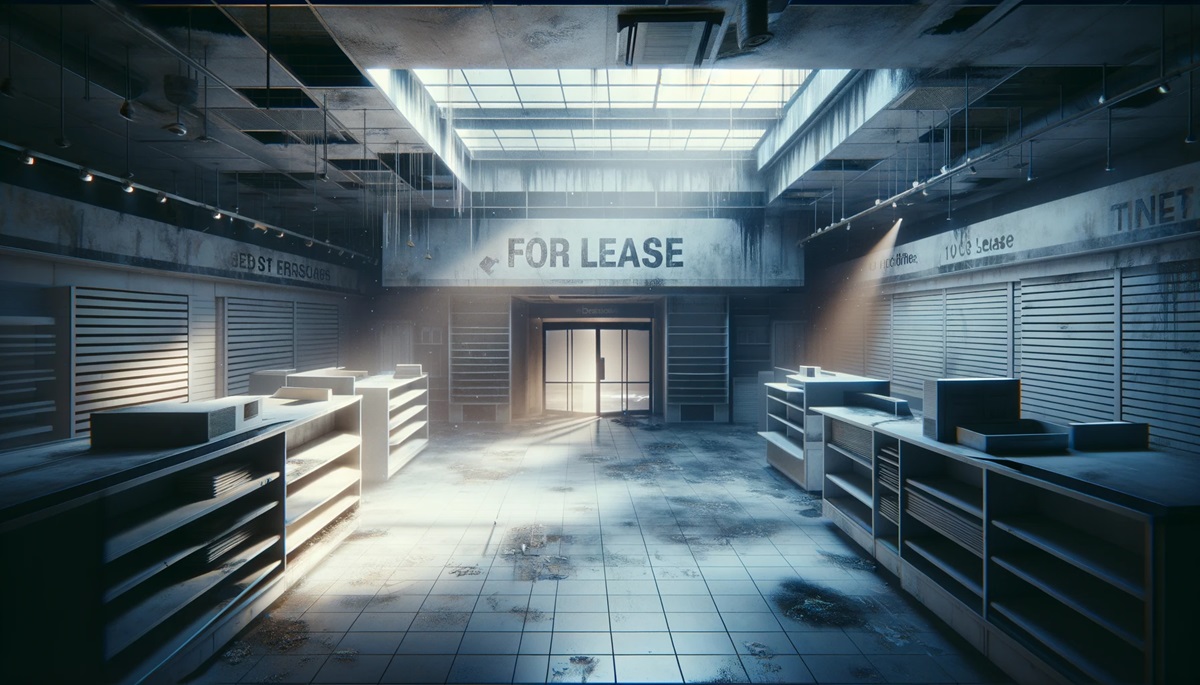 Rendering of a distressed buildings for lease.